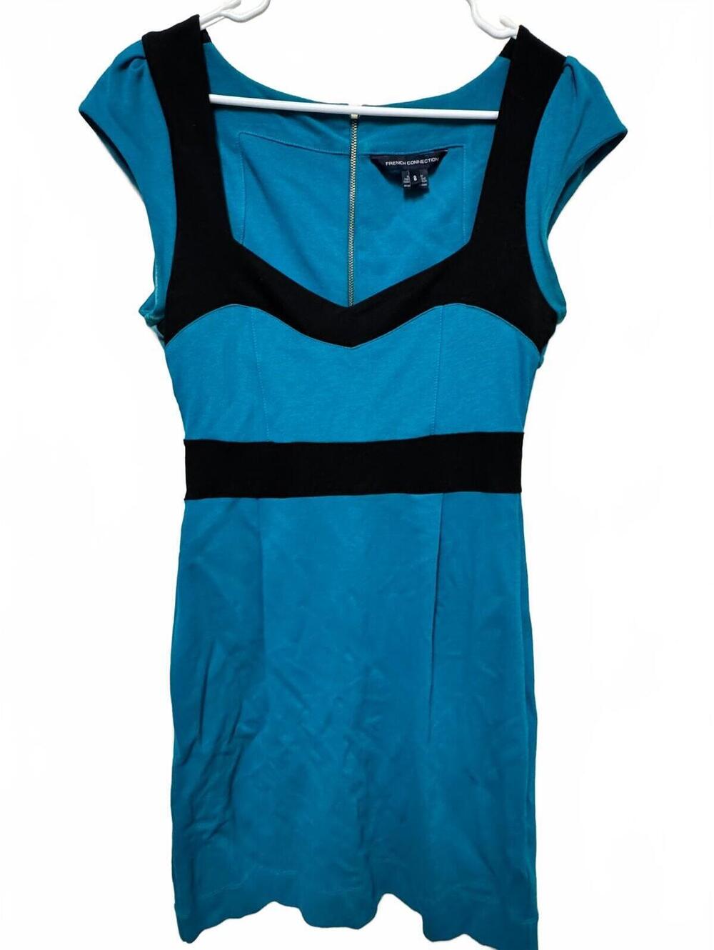 French Connection Teal & Black Colorblock Cap Sleeve Bodycon Sheath Dress Size 8
